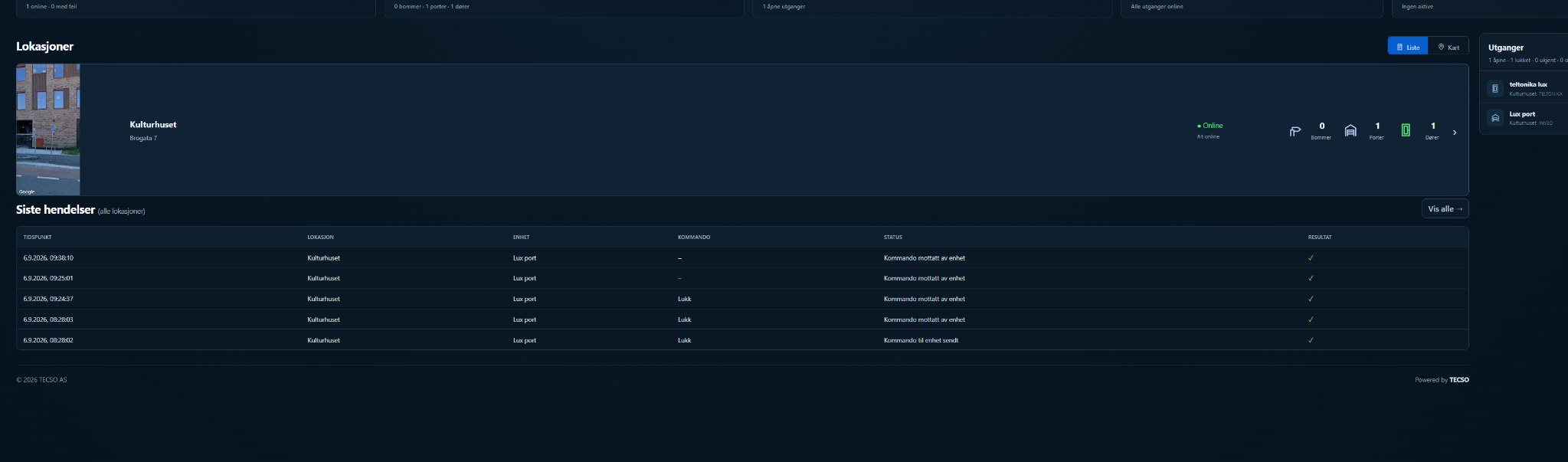 TECSO Access Cloud dashboard
